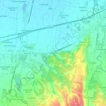 Mapa topográfico Genestrello, altitud, relieve