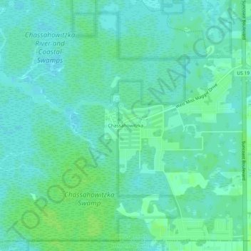 Mapa topográfico Chassahowitzka, altitud, relieve
