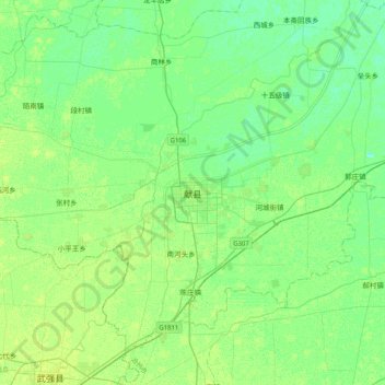 Mapa topográfico 献县, altitud, relieve