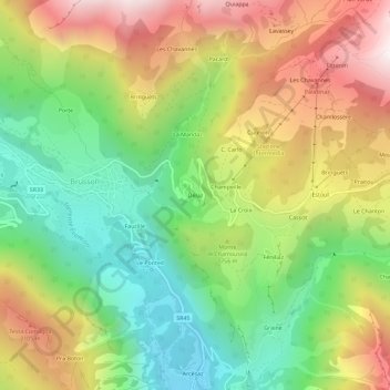 Mapa topográfico Delaz Inferiore, altitud, relieve