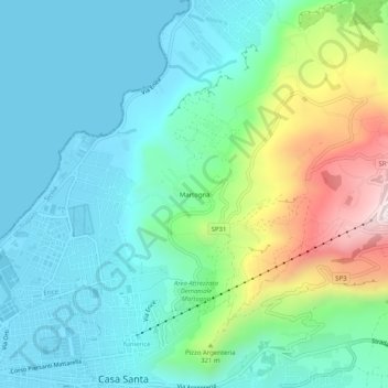 Mapa topográfico Martogna, altitud, relieve