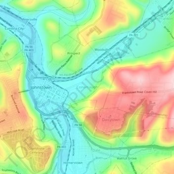 Mapa topográfico Conemaugh, altitud, relieve
