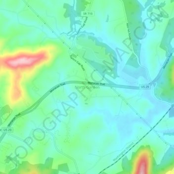 Mapa topográfico North Garden, altitud, relieve