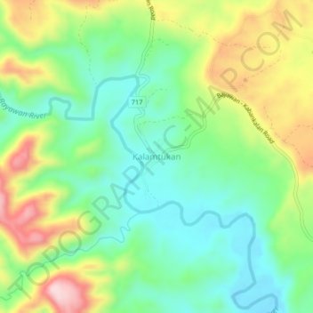 Mapa topográfico Kalamtukan, altitud, relieve