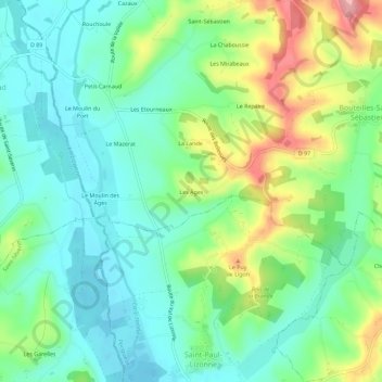 Mapa topográfico Les Âges, altitud, relieve
