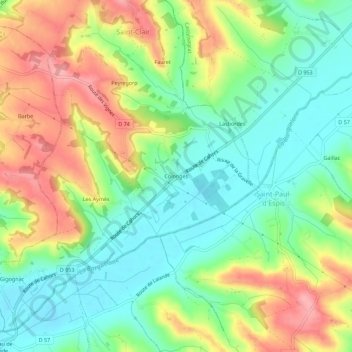 Mapa topográfico Colonges, altitud, relieve
