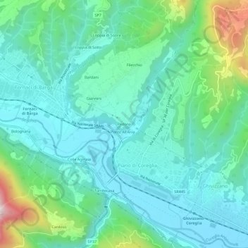 Mapa topográfico Pedona, altitud, relieve