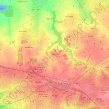 Mapa topográfico Le Brizais, altitud, relieve