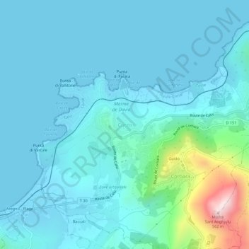 Mapa topográfico Curzo, altitud, relieve