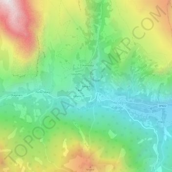 Mapa topográfico Bargia, altitud, relieve