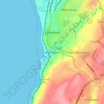 Mapa topográfico Harrington, altitud, relieve