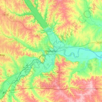 Mapa topográfico Manhattan, altitud, relieve