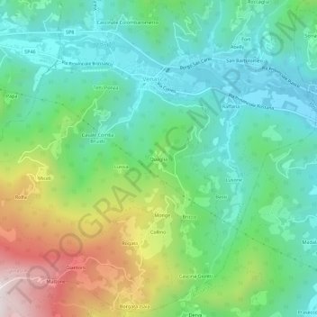 Mapa topográfico Quaglia, altitud, relieve