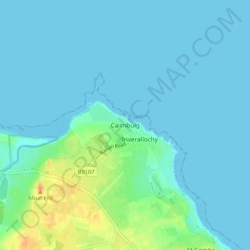 Mapa topográfico Cairnbulg, altitud, relieve