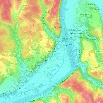 Mapa topográfico Grave-Haute, altitud, relieve
