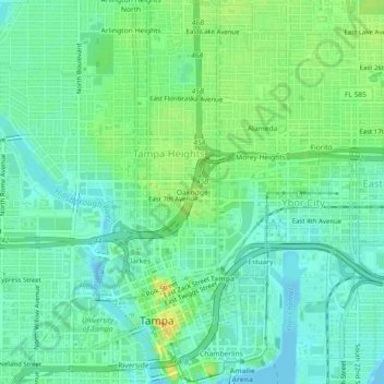 Mapa topográfico Oakridge, altitud, relieve