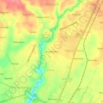 Mapa topográfico Lemahduwur, altitud, relieve