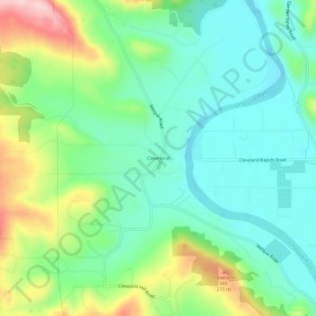 Mapa topográfico Cleveland, altitud, relieve