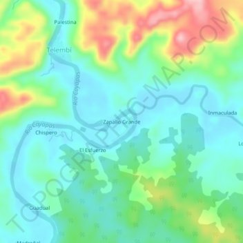 Mapa topográfico Zapallo Grande, altitud, relieve