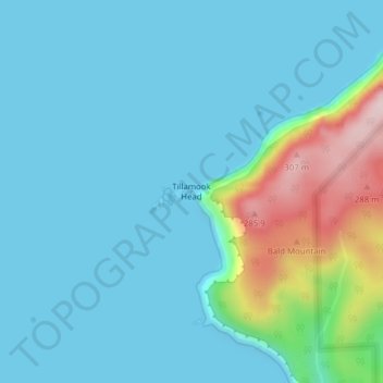 Mapa topográfico Tillamook Head, altitud, relieve