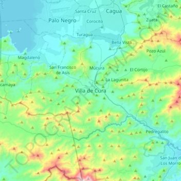 Mapa topográfico Villa de Cura, altitud, relieve