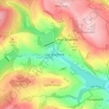 Mapa topográfico Low Bradfield, altitud, relieve