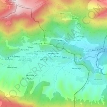 Mapa topográfico Les Mourards, altitud, relieve