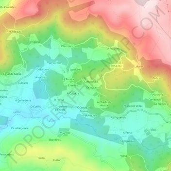 Mapa topográfico Regueiro, altitud, relieve