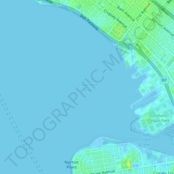 Mapa topográfico Gravesend Bay, altitud, relieve