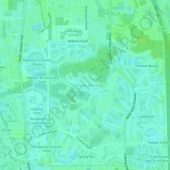 Mapa topográfico Shadow Wood, altitud, relieve