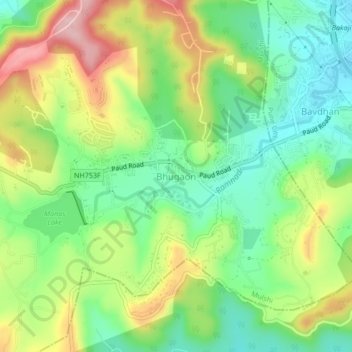 Mapa topográfico Bhugaon, altitud, relieve
