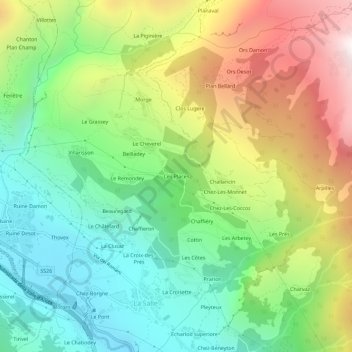 Mapa topográfico Les Places, altitud, relieve