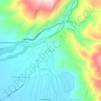 Mapa topográfico Pucara, altitud, relieve