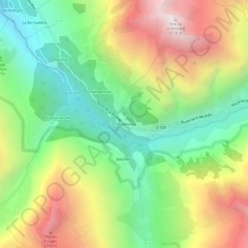 Mapa topográfico Champhorent, altitud, relieve