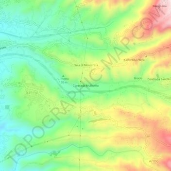 Mapa topográfico Contrada Mulinello, altitud, relieve