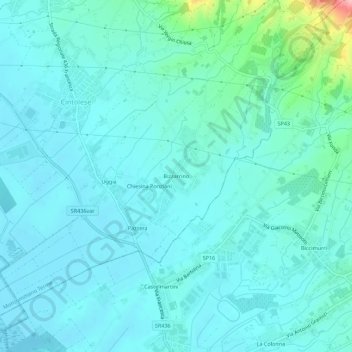 Mapa topográfico Bizzarrino, altitud, relieve