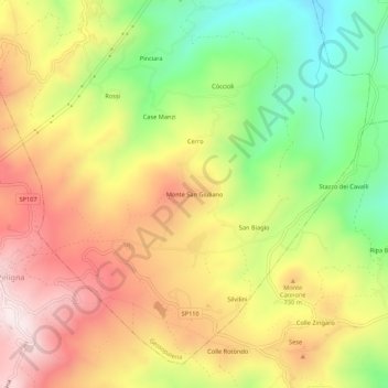 Mapa topográfico Monte San Giuliano, altitud, relieve