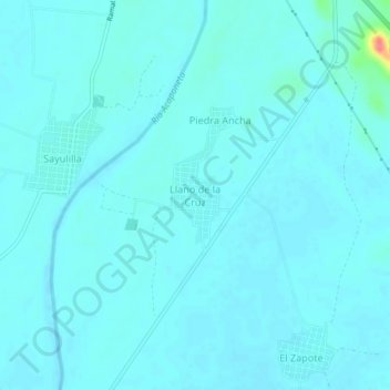 Mapa topográfico Llano de la Cruz, altitud, relieve