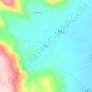 Mapa topográfico Pelotas, altitud, relieve