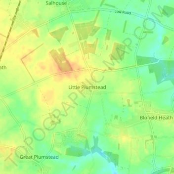 Mapa topográfico Little Plumstead, altitud, relieve