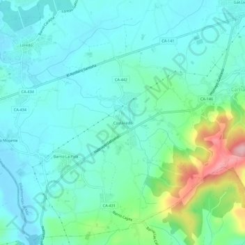 Mapa topográfico Castanedo, altitud, relieve