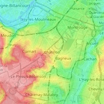 Mapa topográfico Châtillon, altitud, relieve
