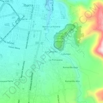 Mapa topográfico La Campiña, altitud, relieve