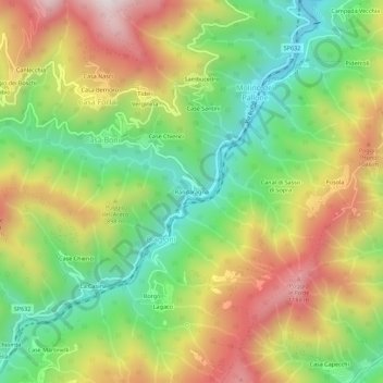 Mapa topográfico Randaragna, altitud, relieve