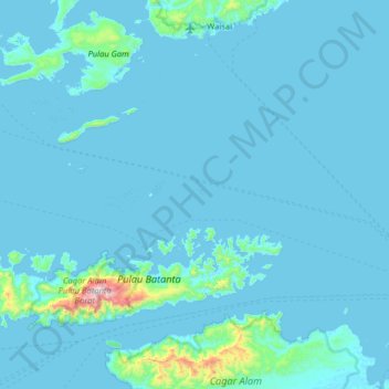 Mapa topográfico Kri Batanta, altitud, relieve