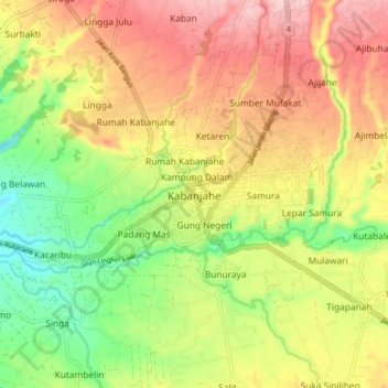 Mapa topográfico Kabanjahe, altitud, relieve