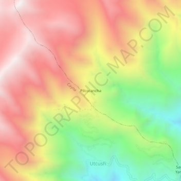Mapa topográfico Pilcocancha, altitud, relieve