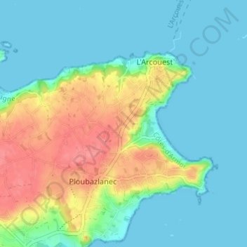 Mapa topográfico Kervodin, altitud, relieve