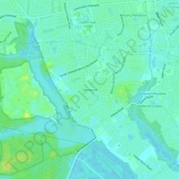 Mapa topográfico Glenwood, altitud, relieve