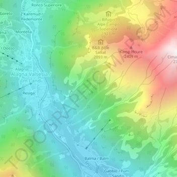 Mapa topográfico Alpe sn1, altitud, relieve